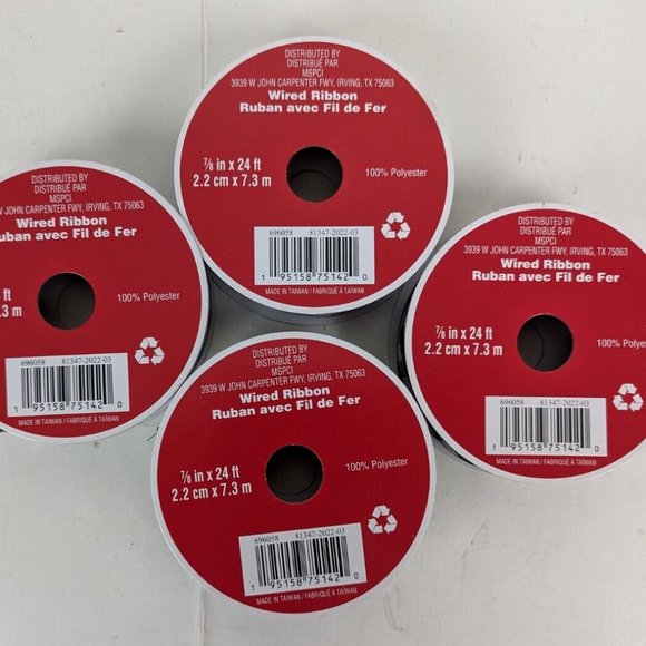 Buffalo Check Plaid Black & White Wired Crafting Ribbon 7/8 x 24 Ft Lot‎ of 4 - Picture 3 of 4